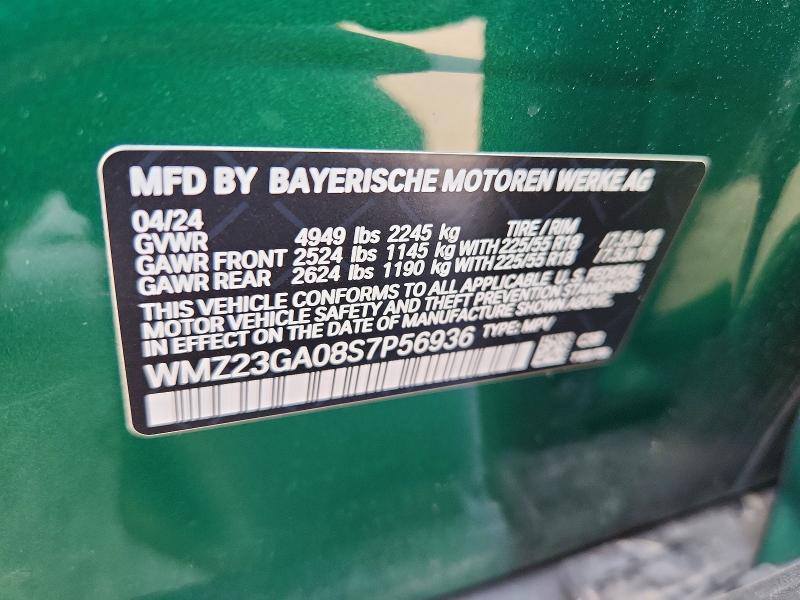 2025 Mini Countryman მანქანა იყიდება აუქციონზე, vin: WMZ23GA08S7P56936, აუქციონის ნომერი: 63213556
