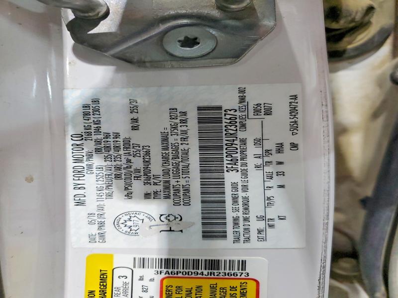2018 Ford Fusion მანქანა იყიდება აუქციონზე, vin: 3FA6P0D94JR236673, აუქციონის ნომერი: 62969136