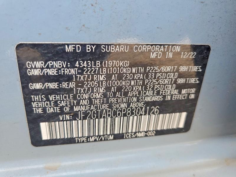 62285376 :رقم المزاد ، JF2GTABC6P8304126 vin ، 2023 Subaru Crosstrek مزاد بيع