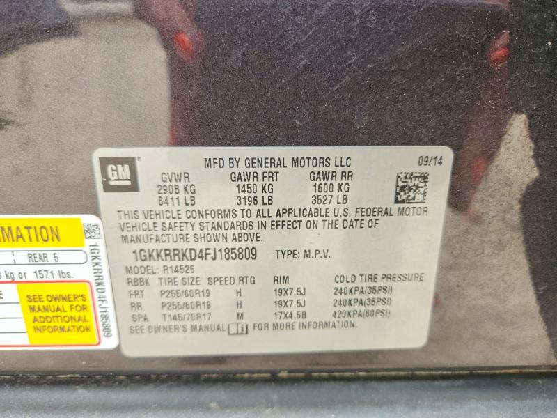 62751496 :رقم المزاد ، 1GKKRRKD4FJ185809 vin ، 2015 Gmc Acadia مزاد بيع
