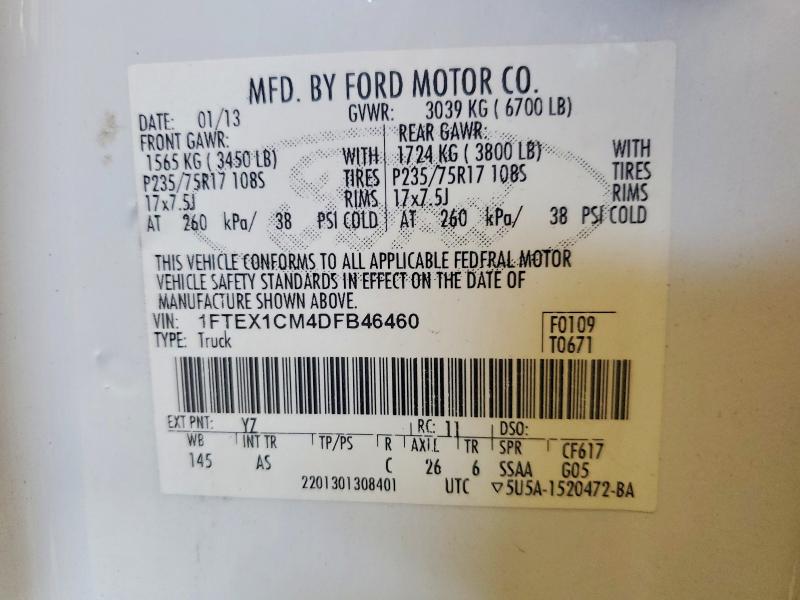 2013 Ford F150 მანქანა იყიდება აუქციონზე, vin: 1FTEX1CM4DFB46460, აუქციონის ნომერი: 60547386