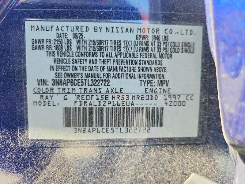 Продаж на аукціоні авто 2026 Nissan Kicks, vin: 3N8AP6CE5TL322722, номер лоту: 60393686