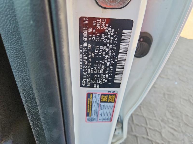 61143246 :رقم المزاد ، 5XYPGDA55KG584761 vin ، 2019 Kia Sorento مزاد بيع