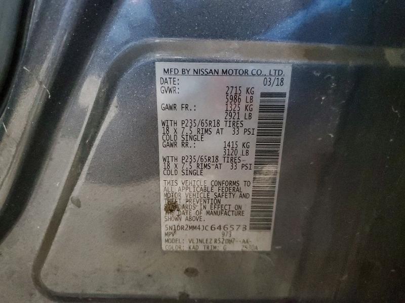 58877066 :رقم المزاد ، 5N1DR2MM4JC646573 vin ، 2018 Nissan Pathfinder مزاد بيع