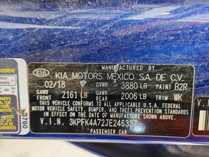 Aukcja sprzedaży 2018 Kia Forte, vin: 3KPFK4A72JE246337, numer aukcji: 61280416