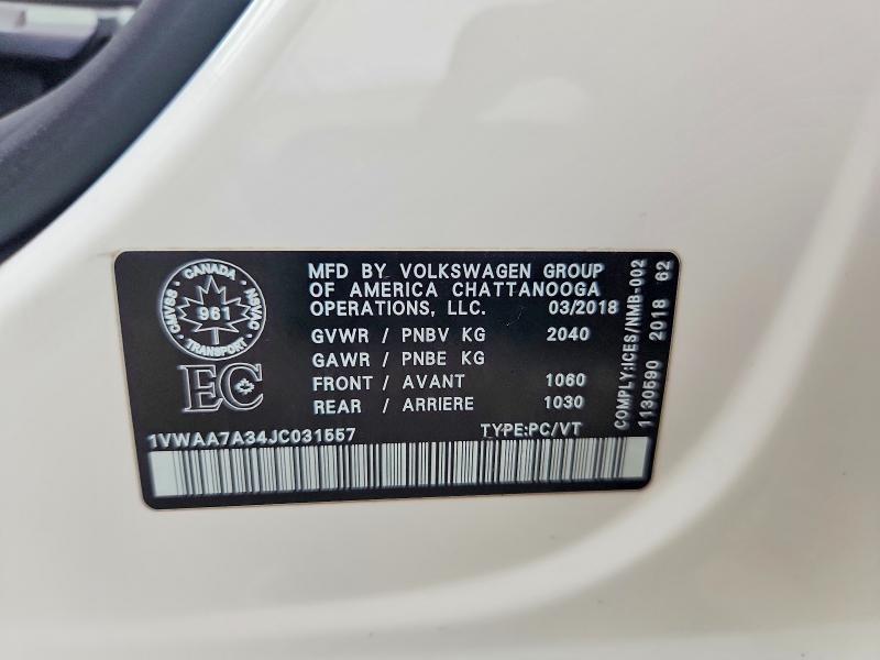 Aukcja sprzedaży 2018 Volkswagen Passat, vin: 1VWAA7A34JC031557, numer aukcji: 79133745