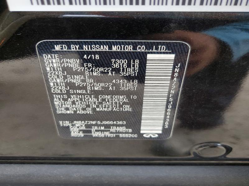 Aukcja sprzedaży 2018 Infiniti Qx80, vin: JN8AZ2NF5J9664363, numer aukcji: 61972686