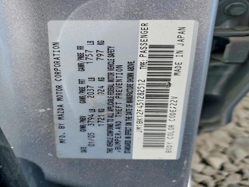 2005 Mazda 3 მანქანა იყიდება აუქციონზე, vin: JM1BK12F451282512, აუქციონის ნომერი: 62915306