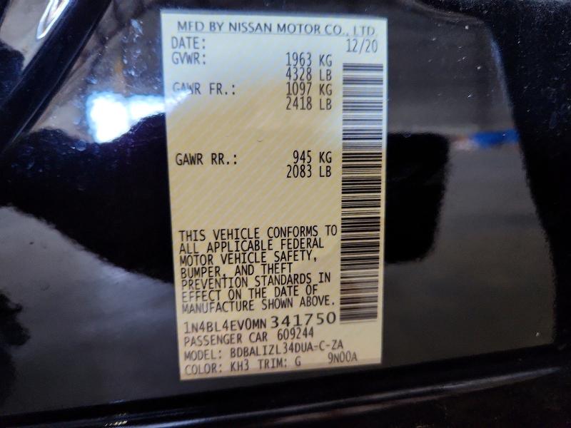 Продажа на аукционе авто 2021 Nissan Altima, vin: 1N4BL4EV0MN341750, номер лота: 61581036