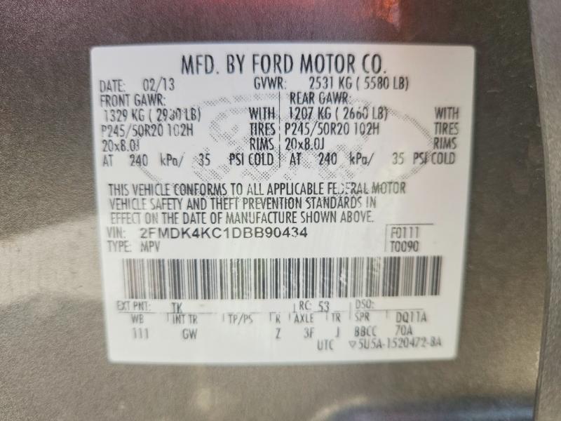 61189696 :رقم المزاد ، 2FMDK4KC1DBB90434 vin ، 2013 Ford Edge مزاد بيع