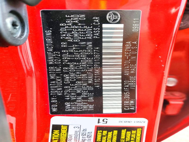 2023 Toyota Camry მანქანა იყიდება აუქციონზე, vin: 4T1C11AK2PU136774, აუქციონის ნომერი: 61344206