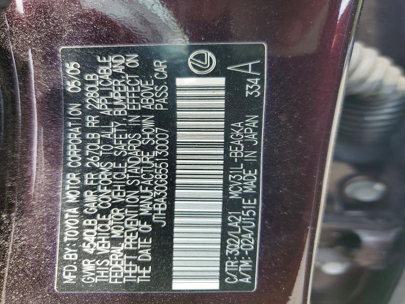 Aukcja sprzedaży 2005 Lexus Es, vin: JTHBA30G855130007, numer aukcji: 61937406