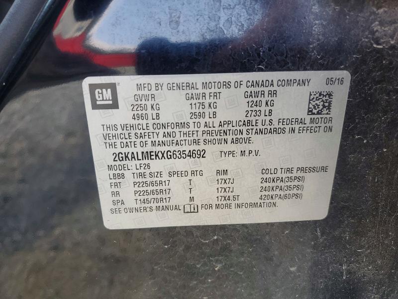 Aukcja sprzedaży 2016 Gmc Terrain, vin: 2GKALMEKXG6354692, numer aukcji: 62814246