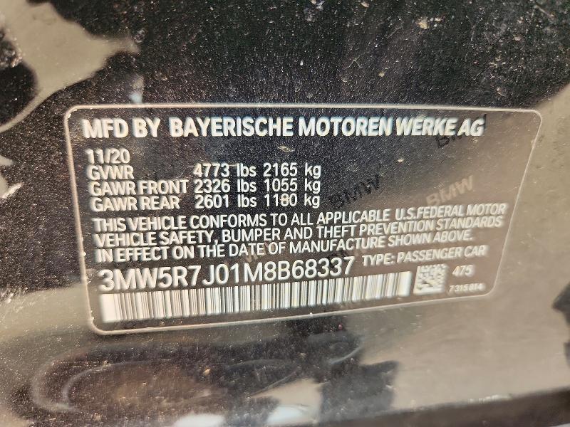 2021 Bmw 330xi მანქანა იყიდება აუქციონზე, vin: 3MW5R7J01M8B68337, აუქციონის ნომერი: 60743606