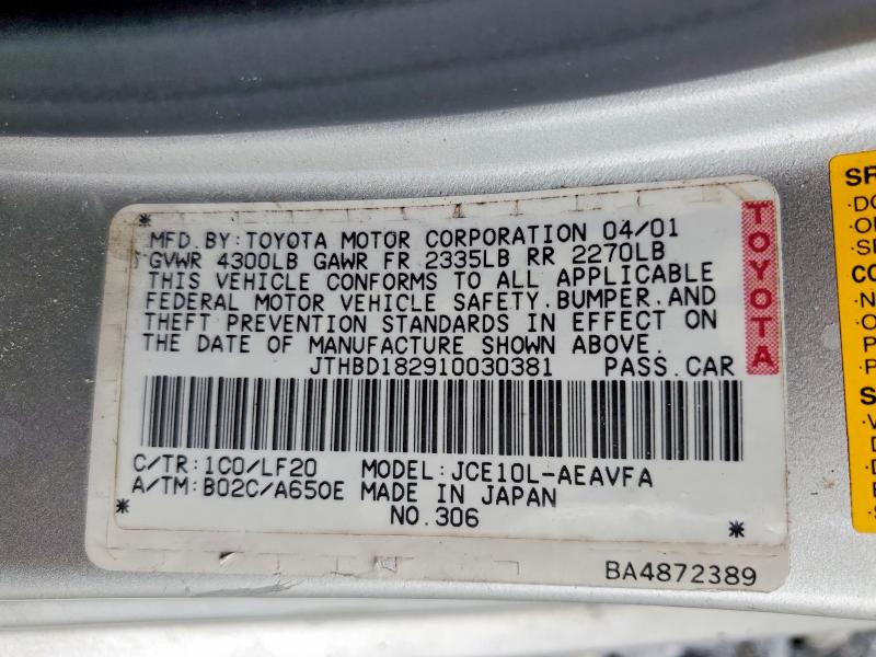 Продаж на аукціоні авто 2001 Lexus Is, vin: JTHBD182910030381, номер лоту: 62743386