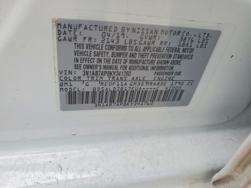 Aukcja sprzedaży 2019 Nissan Sentra, vin: 3N1AB7AP8KY341760, numer aukcji: 60047656