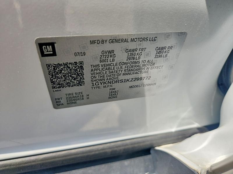 2019 Cadillac Xt5 მანქანა იყიდება აუქციონზე, vin: 1GYKNDRS1KZ299772, აუქციონის ნომერი: 60643926