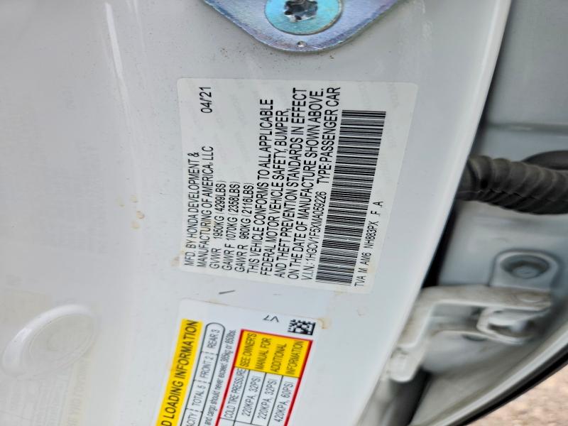 Продажа на аукционе авто 2021 Honda Accord, vin: 1HGCV1F5XMA059226, номер лота: 60713446