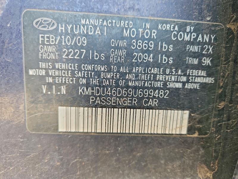 2009 Hyundai Elantra მანქანა იყიდება აუქციონზე, vin: KMHDU46D69U699482, აუქციონის ნომერი: 59815716