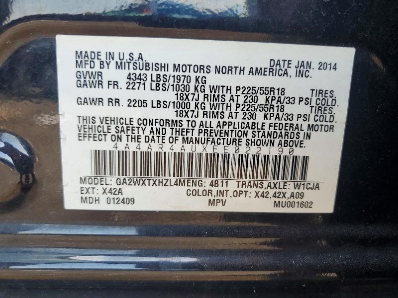 60854986 :رقم المزاد ، 4A4AR4AUXEE022190 vin ، 2014 Mitsubishi Outlander Sport مزاد بيع