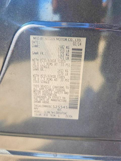 59979376 :رقم المزاد ، 5N1AL0MMXEC525545 vin ، 2014 Infiniti Qx60 مزاد بيع