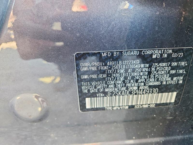 2023 Subaru Forester მანქანა იყიდება აუქციონზე, vin: JF2SKADC3PH449330, აუქციონის ნომერი: 60926176