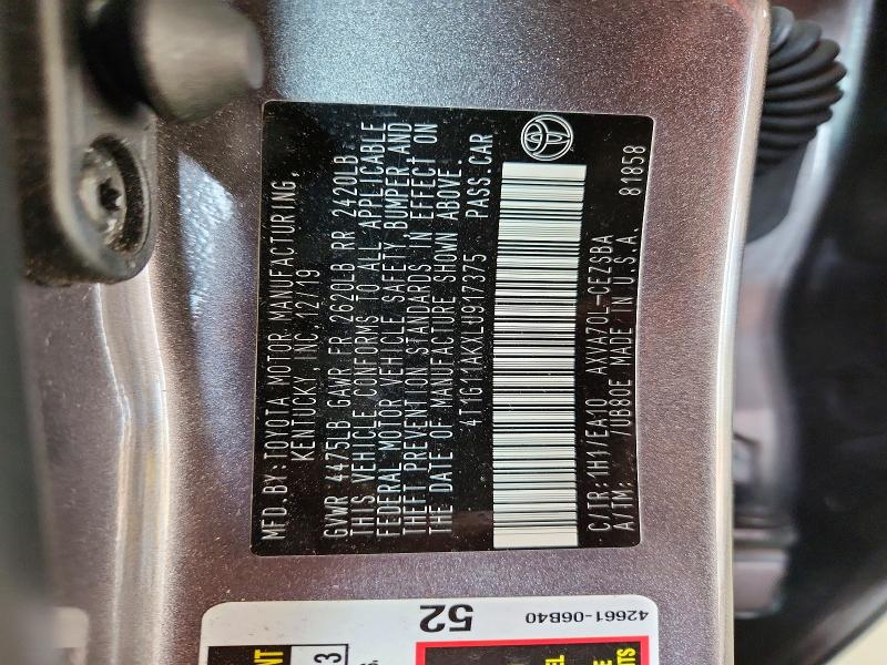 61130976 :رقم المزاد ، 4T1G11AKXLU917375 vin ، 2020 Toyota Camry مزاد بيع