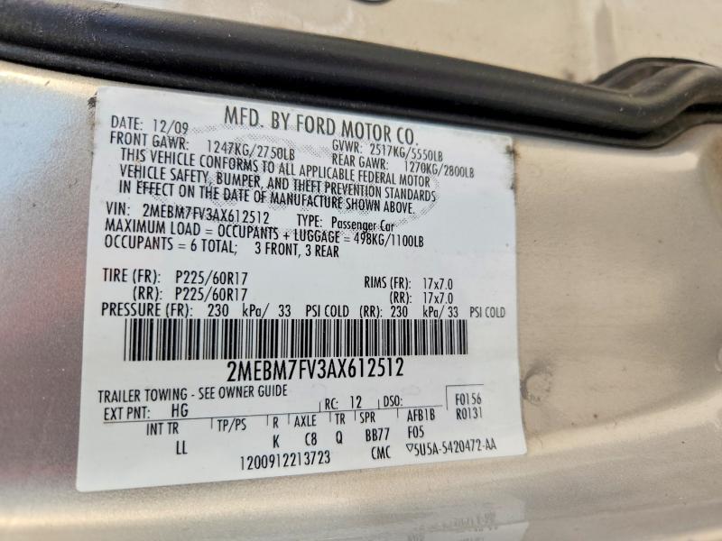 60587306 :رقم المزاد ، 2MEBM7FV3AX612512 vin ، 2010 Mercury Grand Marquis مزاد بيع
