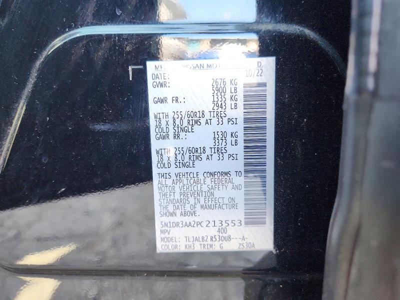 2023 Nissan Pathfinder მანქანა იყიდება აუქციონზე, vin: 5N1DR3AA2PC213553, აუქციონის ნომერი: 60870066