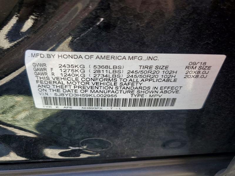 2019 Acura Mdx მანქანა იყიდება აუქციონზე, vin: 5J8YD3H59KL002955, აუქციონის ნომერი: 60880806