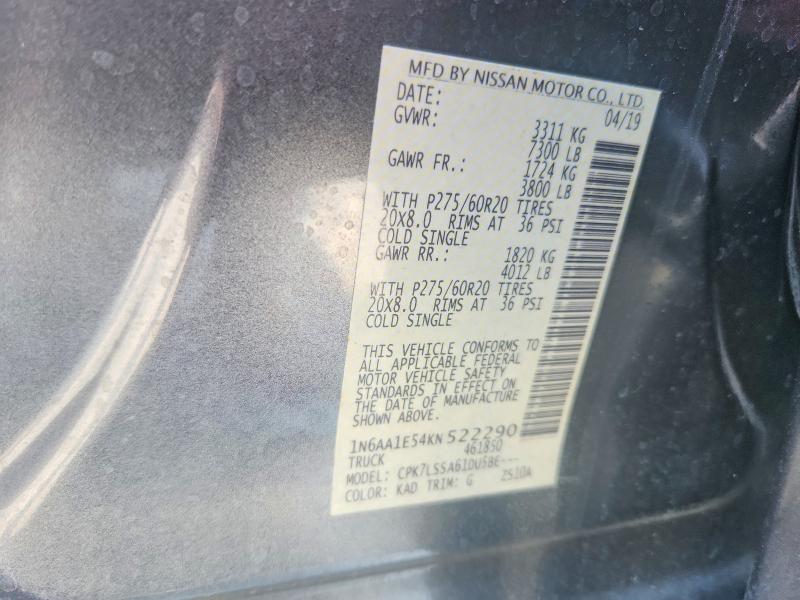 Продаж на аукціоні авто 2019 Nissan Titan, vin: 1N6AA1E54KN522290, номер лоту: 59619966