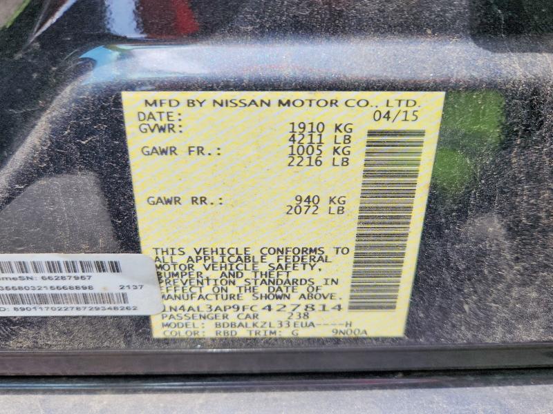 Продажа на аукционе авто 2015 Nissan Altima, vin: 1N4AL3AP9FC427814, номер лота: 61607656