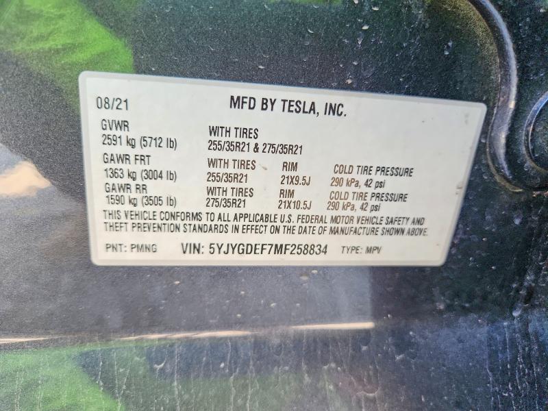 60862276 :رقم المزاد ، 5YJYGDEF7MF258834 vin ، 2021 Tesla Model Y مزاد بيع