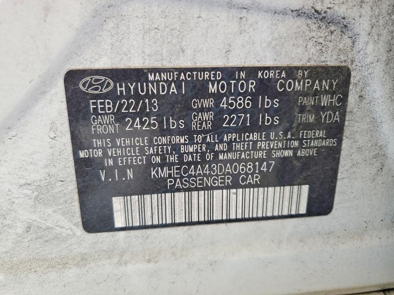 2013 Hyundai Sonata მანქანა იყიდება აუქციონზე, vin: KMHEC4A43DA068147, აუქციონის ნომერი: 63411056