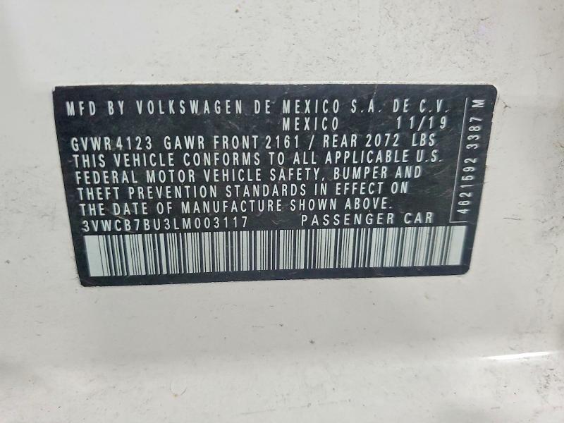 59706186 :رقم المزاد ، 3VWCB7BU3LM003117 vin ، 2020 Volkswagen Jetta مزاد بيع