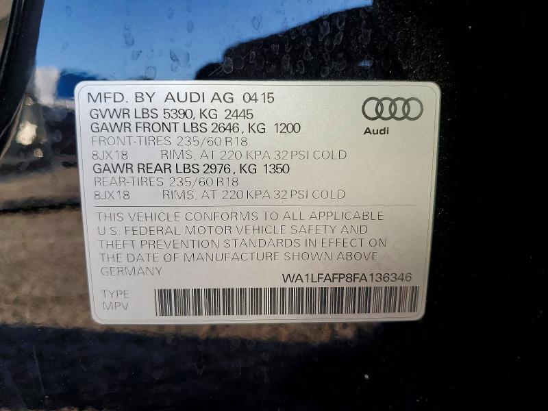 Aukcja sprzedaży 2015 Audi Q5, vin: WA1LFAFP8FA136346, numer aukcji: 63428166