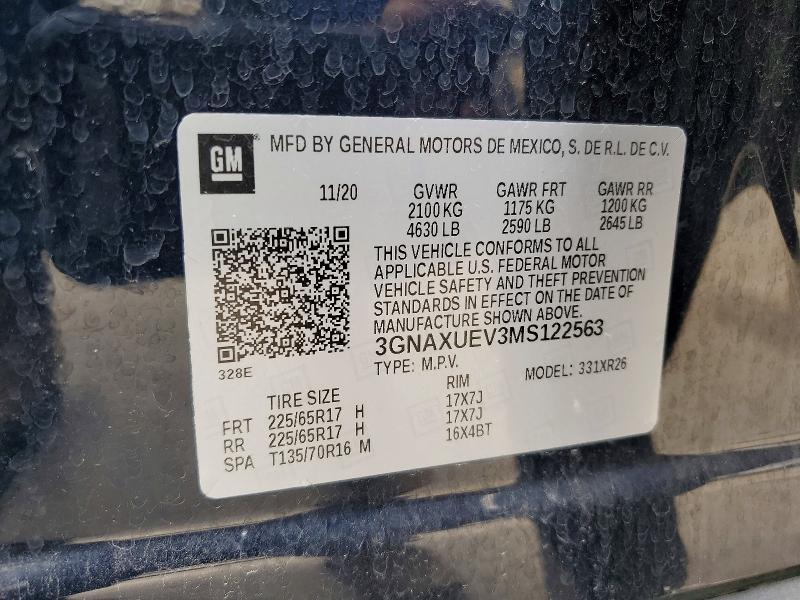 2021 Chevrolet Equinox მანქანა იყიდება აუქციონზე, vin: 3GNAXUEV3MS122563, აუქციონის ნომერი: 60175446