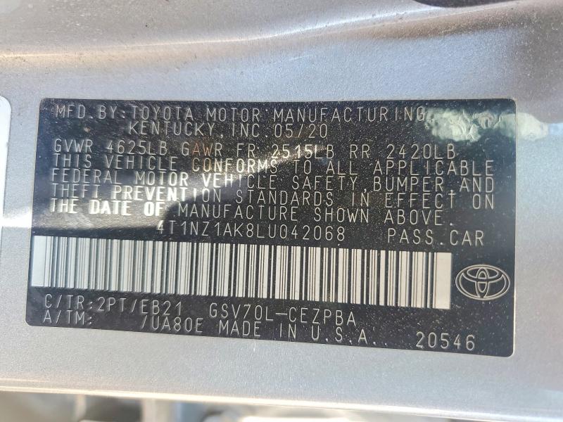 2020 Toyota Camry მანქანა იყიდება აუქციონზე, vin: 4T1NZ1AK8LU042068, აუქციონის ნომერი: 62912256
