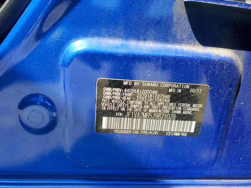 2018 Subaru Wrx მანქანა იყიდება აუქციონზე, vin: JF1VA2M65J9821028, აუქციონის ნომერი: 63509046