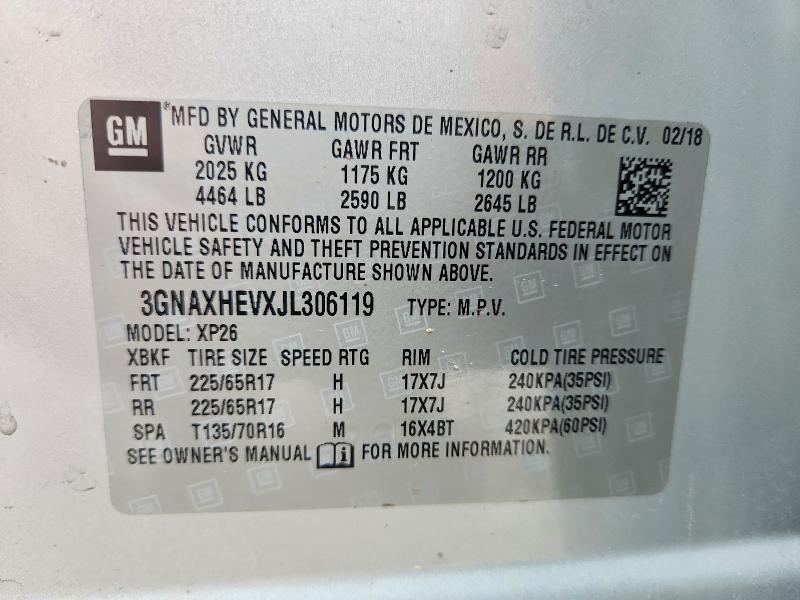 61860986 :رقم المزاد ، 3GNAXHEVXJL306119 vin ، 2018 Chevrolet Equinox مزاد بيع