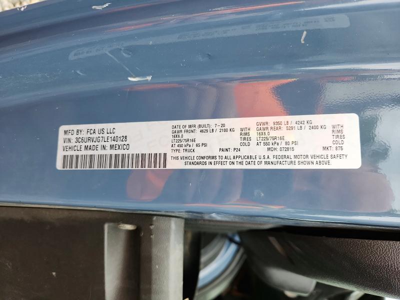 Auction sale of the 2020 Ram Promaster 3500, vin: 3C6URVJG7LE140128, lot number: 61960556