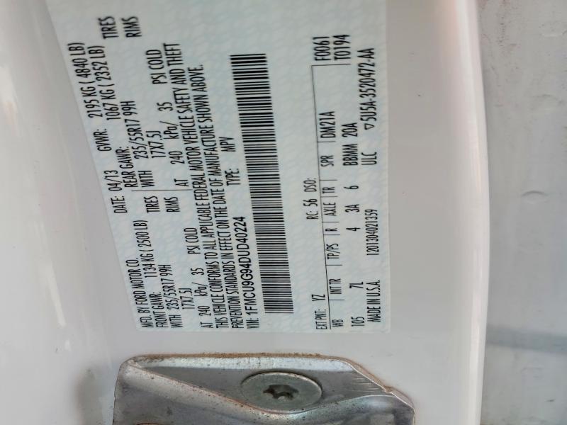 2013 Ford Escape მანქანა იყიდება აუქციონზე, vin: 1FMCU9G94DUD40224, აუქციონის ნომერი: 63031076