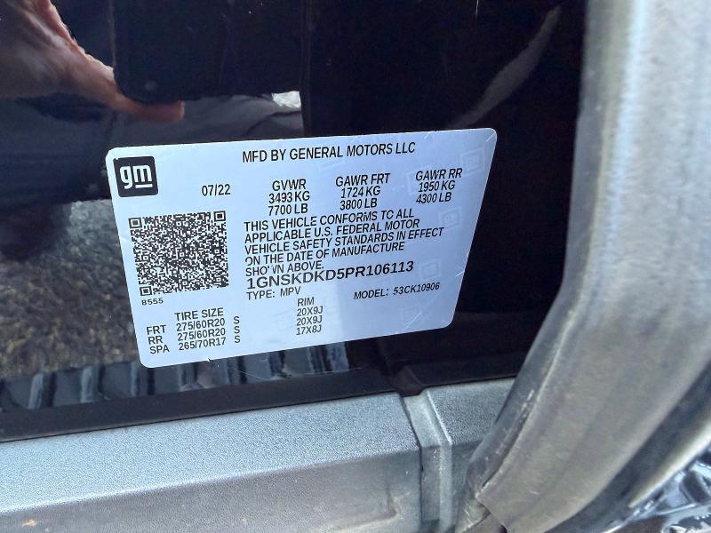 2023 Chevrolet Suburban მანქანა იყიდება აუქციონზე, vin: 1GNSKDKD5PR106113, აუქციონის ნომერი: 62794646