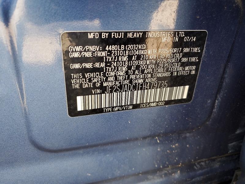 2015 Subaru Forester მანქანა იყიდება აუქციონზე, vin: JF2SJADC1FH479735, აუქციონის ნომერი: 61281006