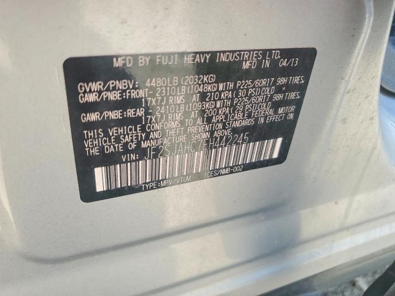 2014 Subaru Forester მანქანა იყიდება აუქციონზე, vin: JF2SJAHC7EH442245, აუქციონის ნომერი: 59777986