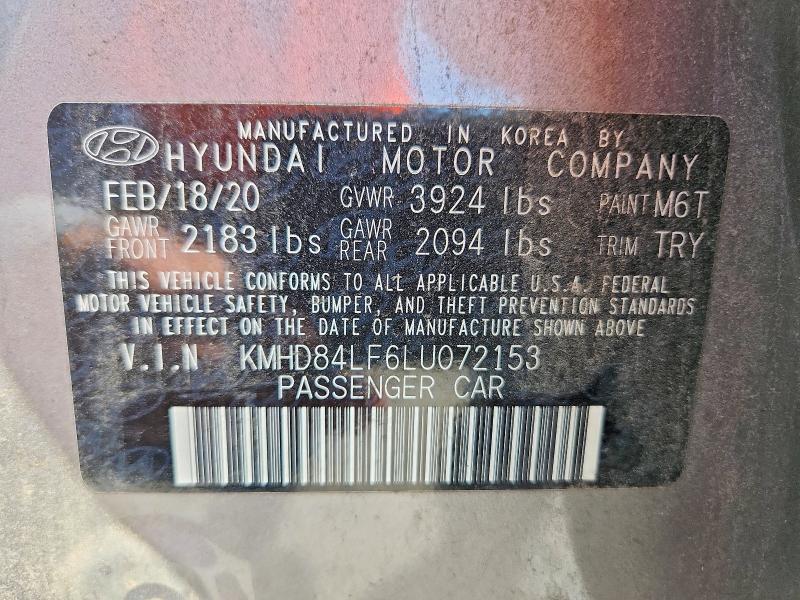 Aukcja sprzedaży 2020 Hyundai Elantra, vin: KMHD84LF6LU072153, numer aukcji: 60161956