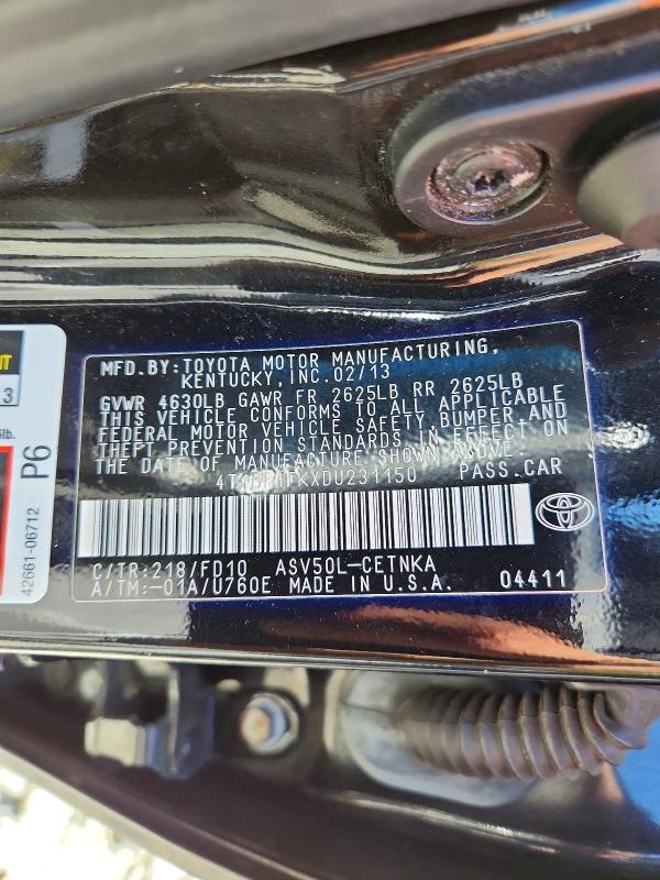 2013 Toyota Camry მანქანა იყიდება აუქციონზე, vin: 4T1BF1FKXDU231150, აუქციონის ნომერი: 62440846