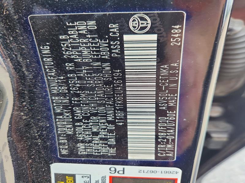 Продажа на аукционе авто 2014 Toyota Camry, vin: 4T1BF1FK6EU426194, номер лота: 61758046