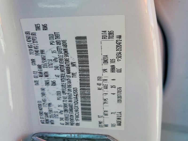 59110906 :رقم المزاد ، 1FMCU9GX1DUA42583 vin ، 2013 Ford Escape مزاد بيع
