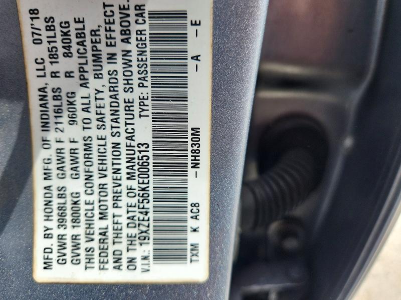 61315216 :رقم المزاد ، 19XZE4F56KE006513 vin ، 2019 Honda Insight مزاد بيع